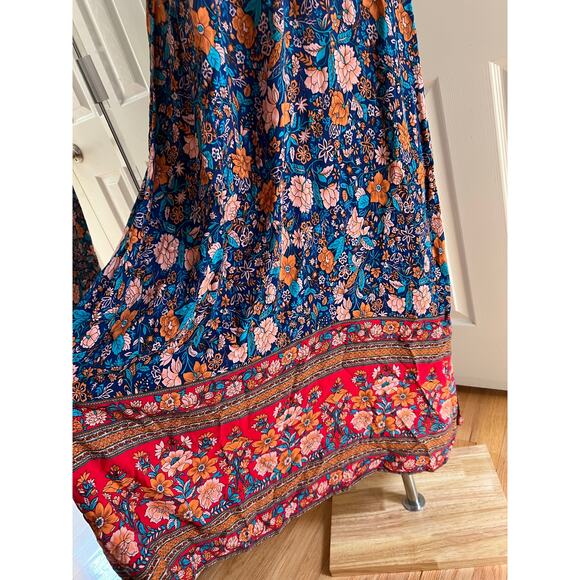 Pretty Garden Multicolor Floral Short Sleeve Cinch Waist Lightweight Maxi Dress - Picture 5 of 11